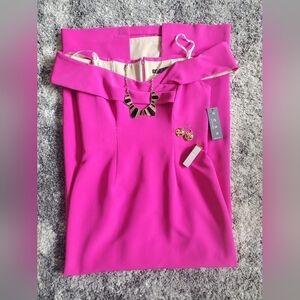 POSH COUTURE MAXI WEEDING BRIDESMAID DRESS HOT PINK COLD SHOULDER BACK SLIT L.